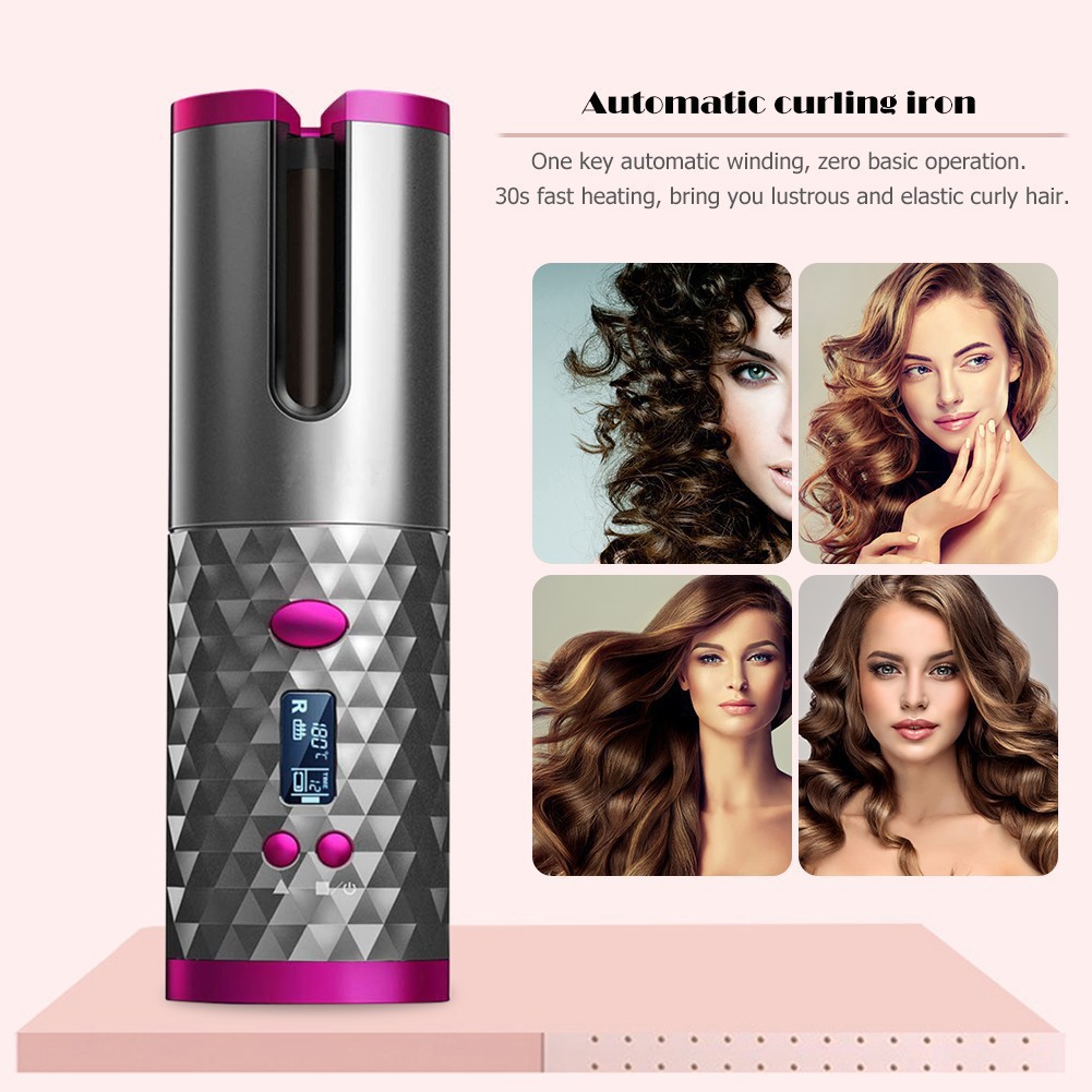Customized Private Label Cordless USB Rechargeable Automatic Hair Curler Set LCD Digital Display 3 Temperature Household Hotel