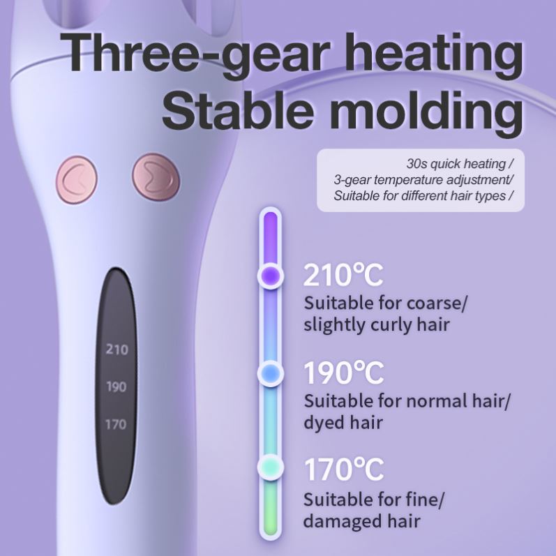 Automatic Rotating Hair Curling Wand 3 Temps LCD Screen Fast Heating Professional Curler
