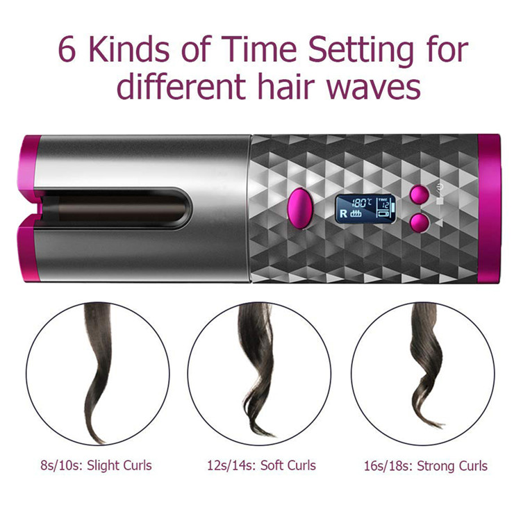 Hot Sale Portable Home Electric Iron Fully Automatic USB Cordless Hair Curler PTC Heater LED Temperature Display ROHS Certified