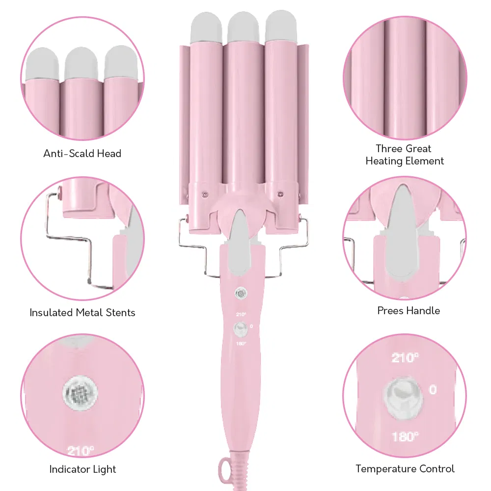 Triple Barrel Hair Waver with 1PC Brush and 4PCS Alligator Clips