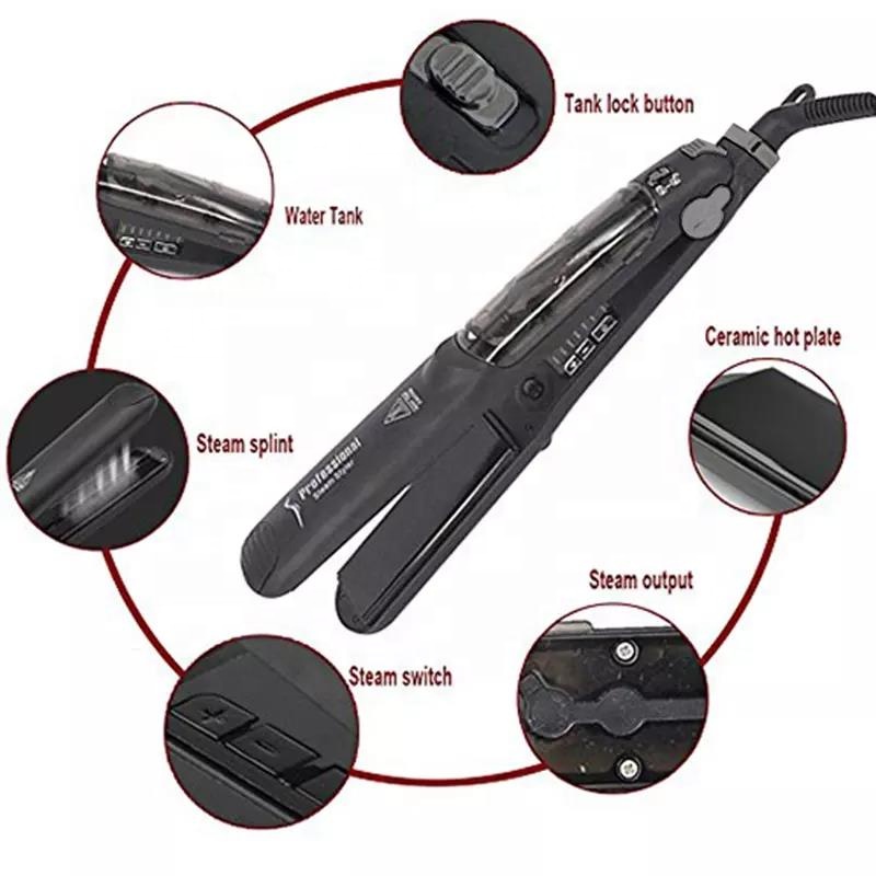 2 in 1 Curling Straightening Steam Flat Iron Professional Steam Hair Straightener Salon Styler Tourmaline Flat Iron