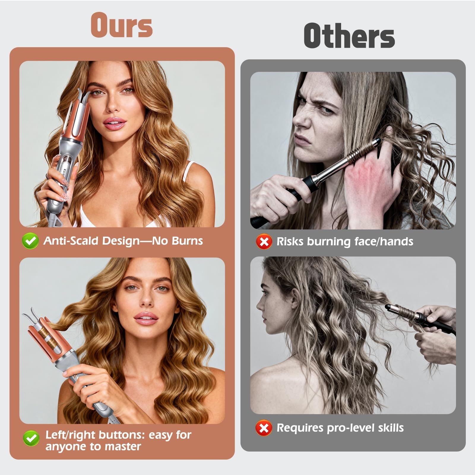 360&deg; Rotating Cord Automatic Hair Curler 32mm Barrel with 4 Heat Settings &amp; 60-Min Auto Shut Off Tangle-Free for Home &amp; Travel