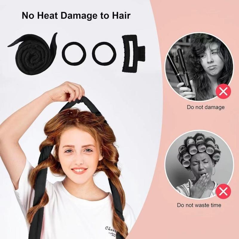 9pcs/ Sets Heatless Hair Curlers Soft Velvet Hairband Hair Curling Iron Set Wave Hair Styling Tool Flexible Heatless Curling Rod