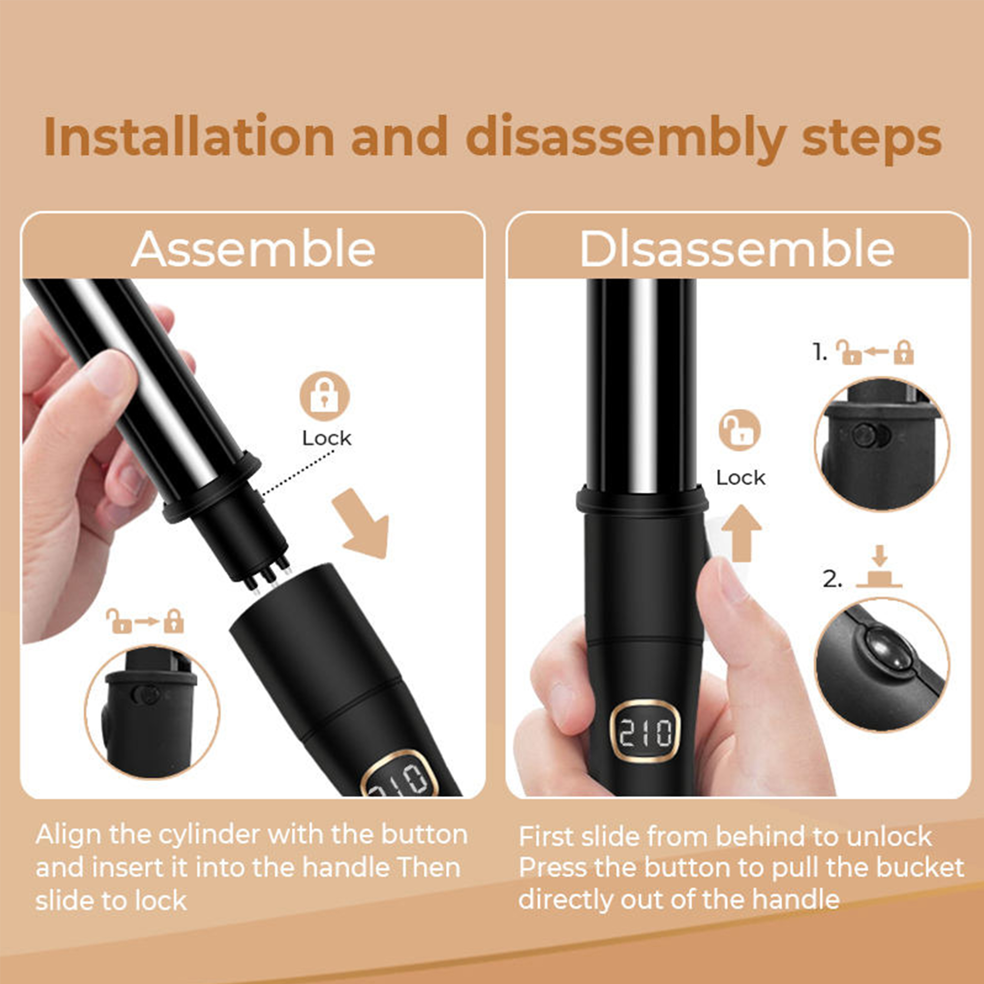 Custom Logo 6 in 1 Hair Curling Iron Set Professional Interchangeable Wand with LCD Display and Portable Travel Case