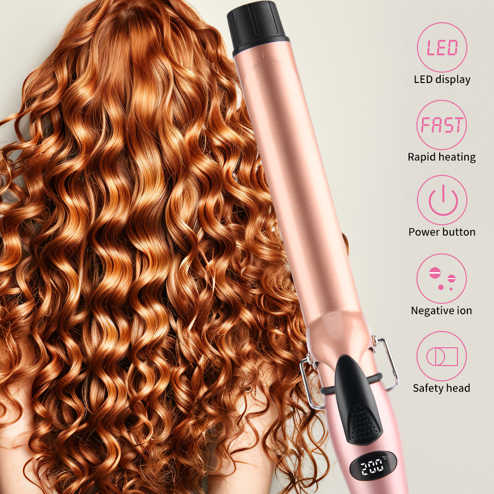 Pritech Professional Hair Curler with LED Display Tourmaline &amp; PTC Heater Fast-Heating Rotating Temp Control Hair Curling Iron