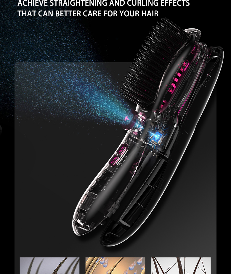 2 in 1 Straight and Curling Iron Cordless Hair Straightener Comb 3 Temperature Settings Negative Ion Hair Styling Tool