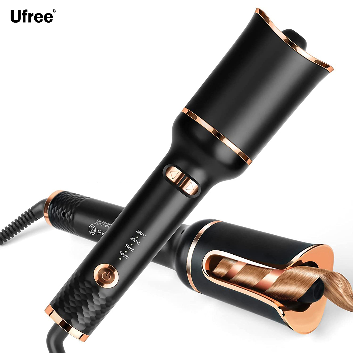 U-8229 Portable Automatic PTC Heating Ceramic Spiral Cone Electric Curling Iron 160-220C Temperature 22mm Roll Tube Household