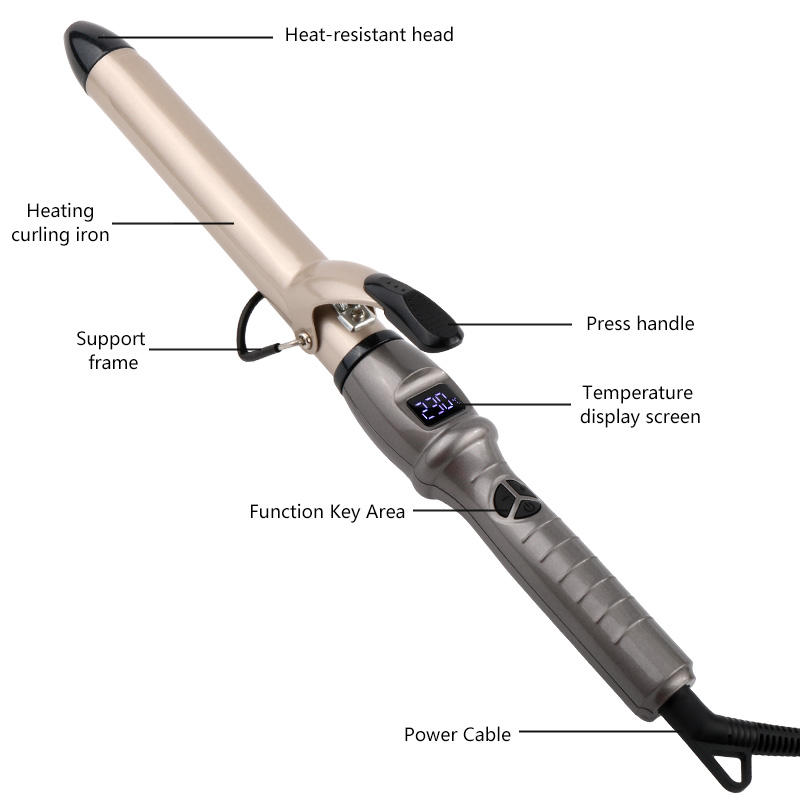 Electric Tourmaline Hair Curler Wand LCD Temperature Display PTC Heater-Battery-Powered Portable Curling Iron for Hair Styling
