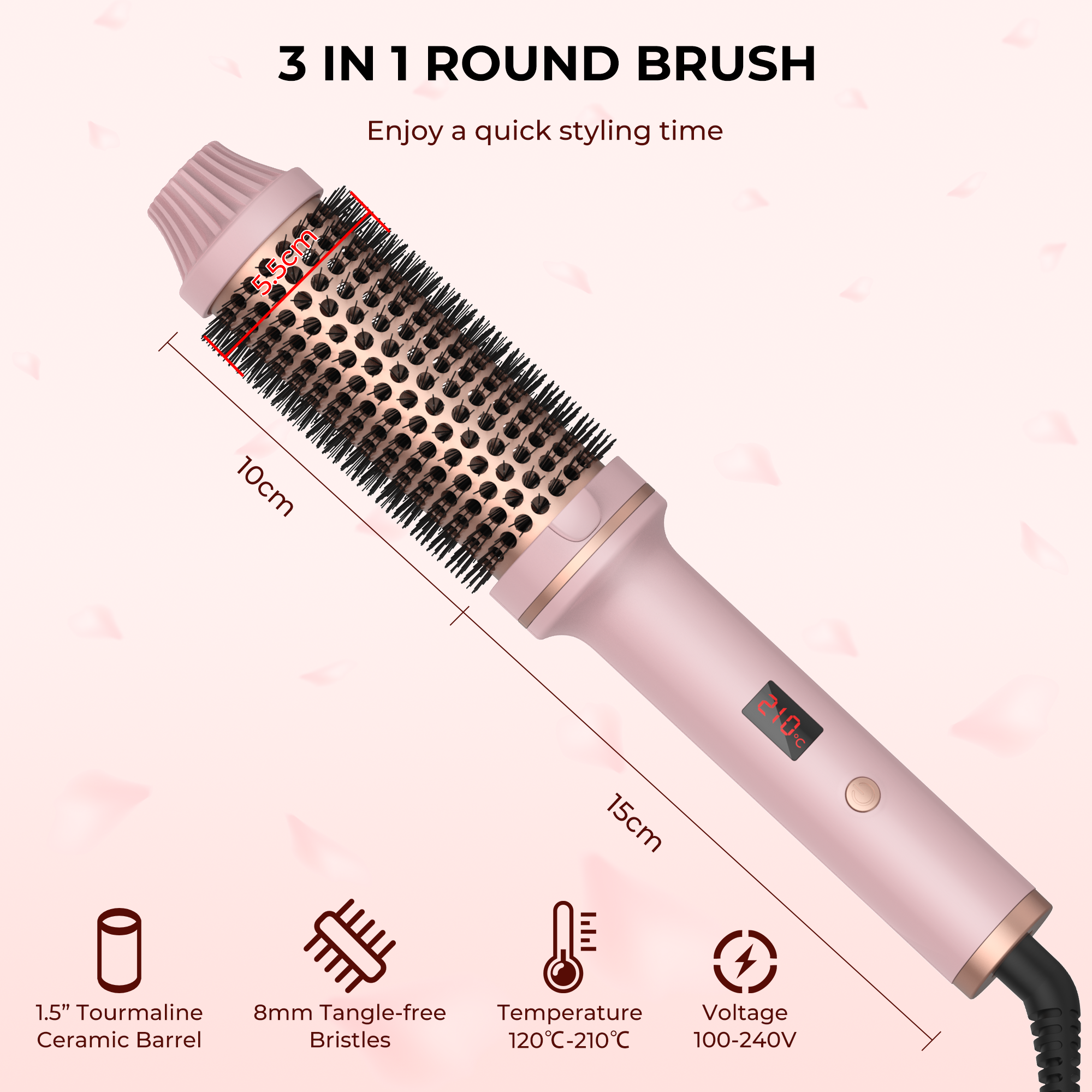 Dual Voltage Electric Curling Iron Brush Thermal Brush Traveling Volume Curls LED Digital Display Tourmaline Ionic Hair Curler
