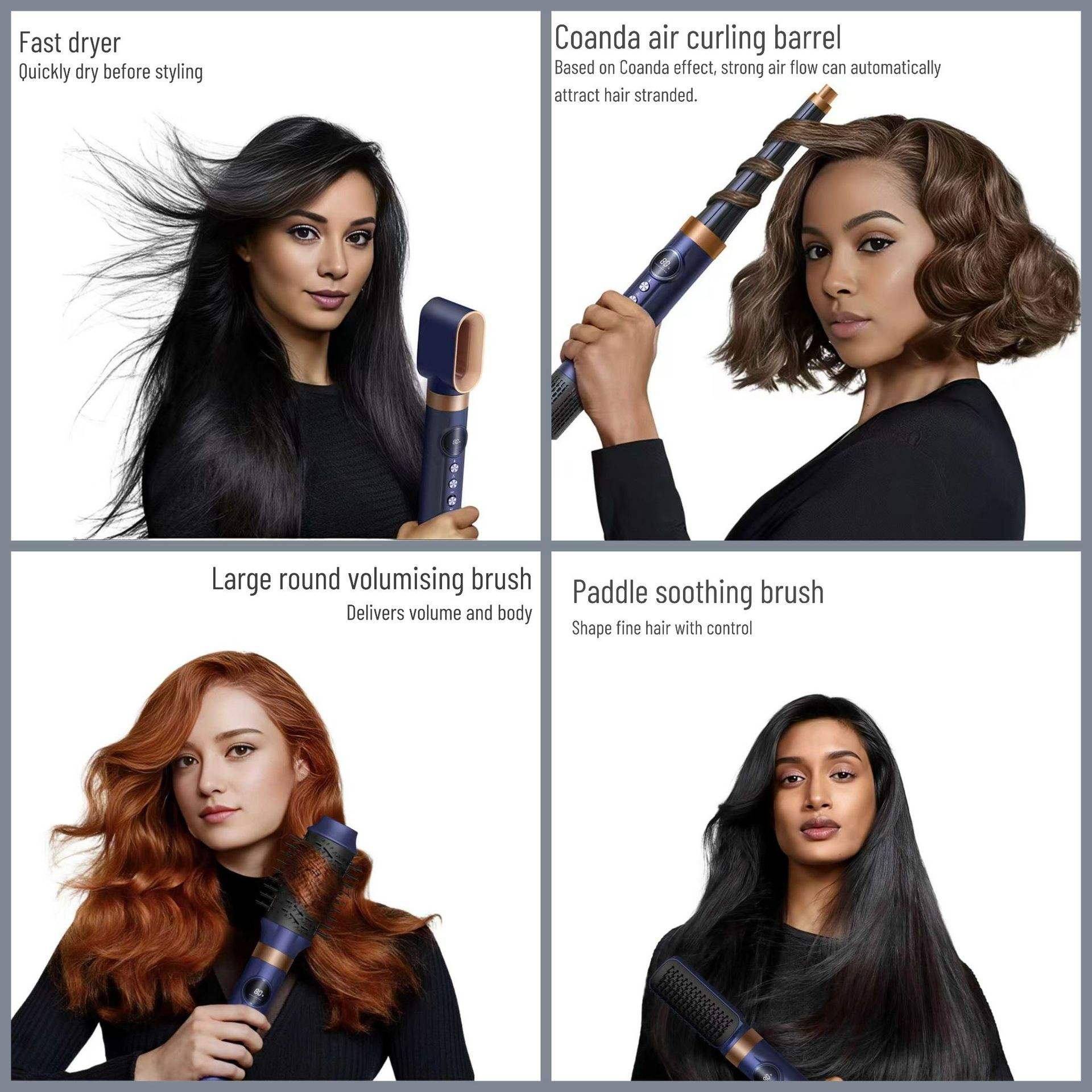Salon Hair Supplies Foldable Outdoor Electric Styling Tools Professional Hair Dryer Set with 6-in-1 Multi Stylers Curling Irons