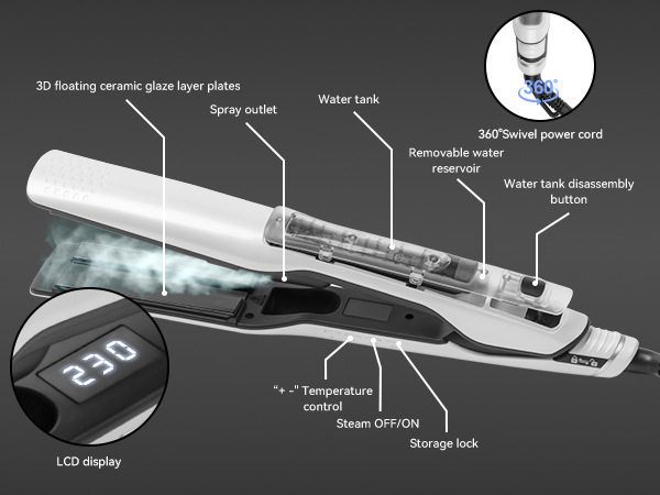 Drop Shipping Steam Hair Curling Iron Steam Flat Iron for Natural Hair Wide Steam Hair Straightener Professional