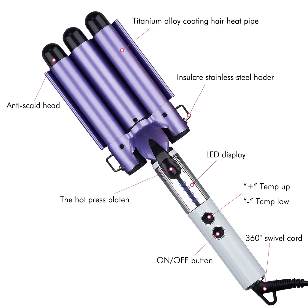 Professional LED Display Triple Barrels Hair Waver