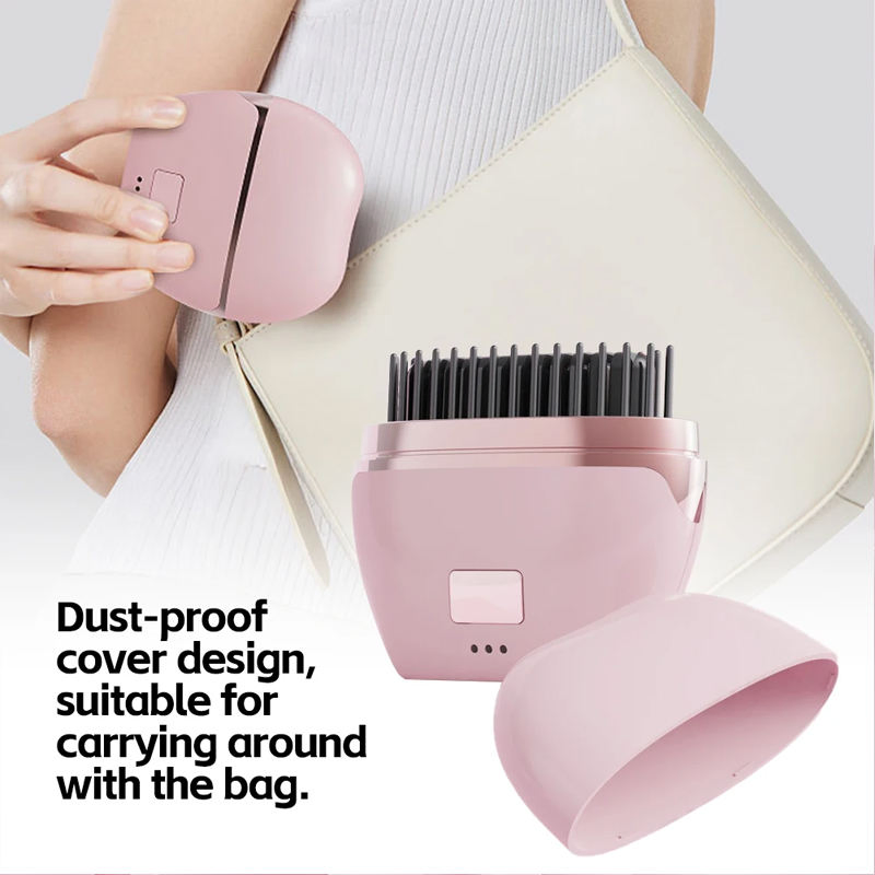 Mini Rechargeable Hair Straightener Wireless Portable Travel Lazy Hair Brush Negative Ion 2-in-1 Straightening Curling Iron