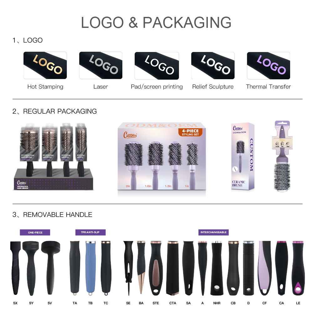 Ionic Curling Detangling Nylon Bristle Professional Blow Dry Hair Brush for Salon Tools Nano Thermic Ceramic Round Hair Brush