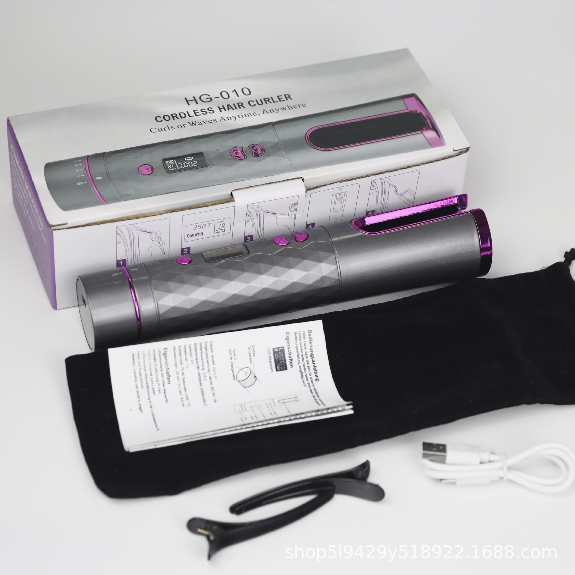Professional Automatic Curling Iron Wand, Ionic Ceramic Coating &amp; LED Temperature Display, Dual Voltage Portable Hair Curler
