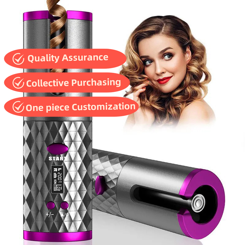 Customized Private Label Cordless USB Rechargeable Automatic Hair Curler Set LCD Digital Display 3 Temperature Household Hotel