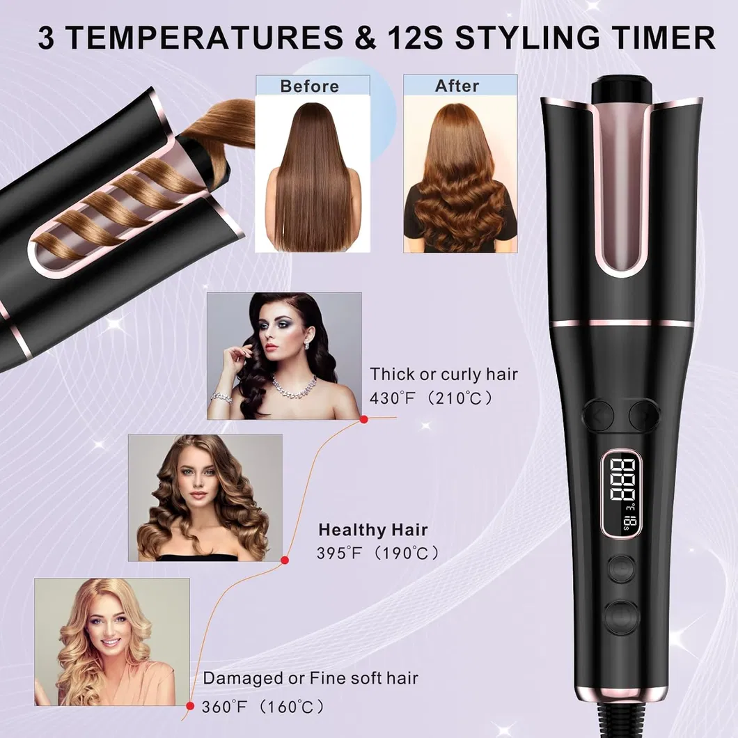 Ceramic Ionic Automatic Hair Curling Iron Anti-Stuck Auto Rotating Curling Wand Hair Curler