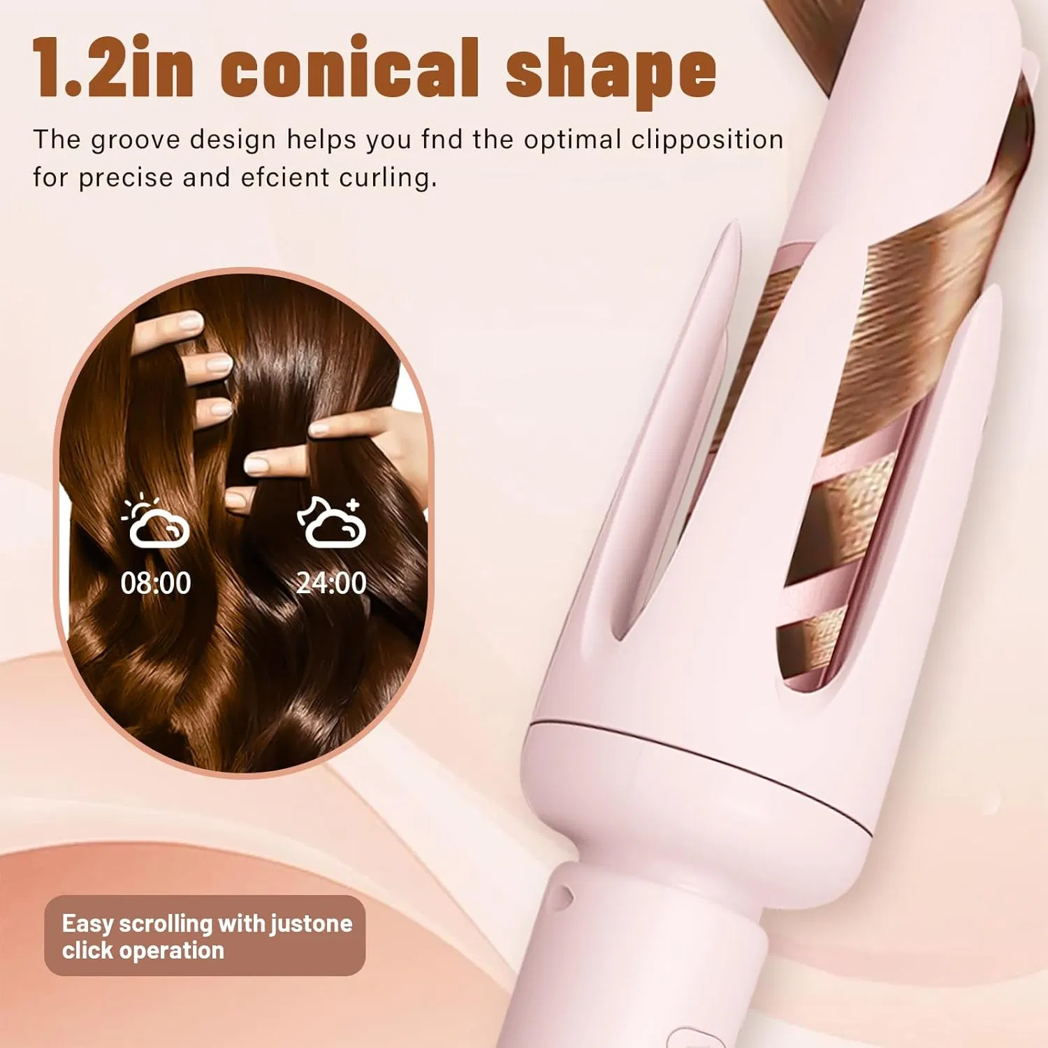 Automatic Pink Anti-Scald Anti-Tangle Rotating Hair Curler with 3 Temperature Settings