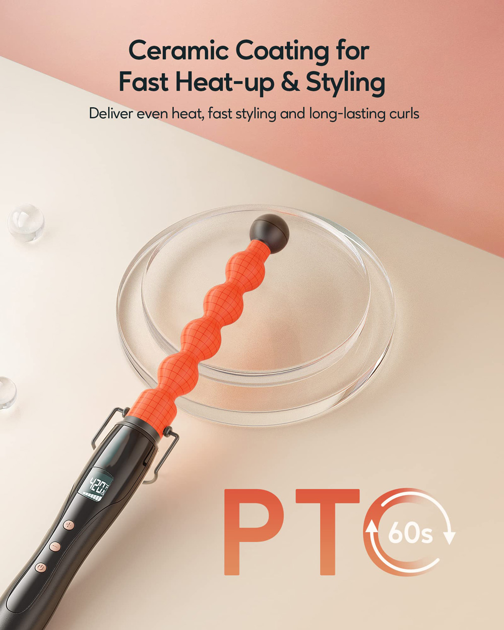 NB WIDE Electric Ceramic PTC Curling Wand with LCD Temperature Display 1 Inch Bubble Design Short Long Hair Hotel &amp; Household
