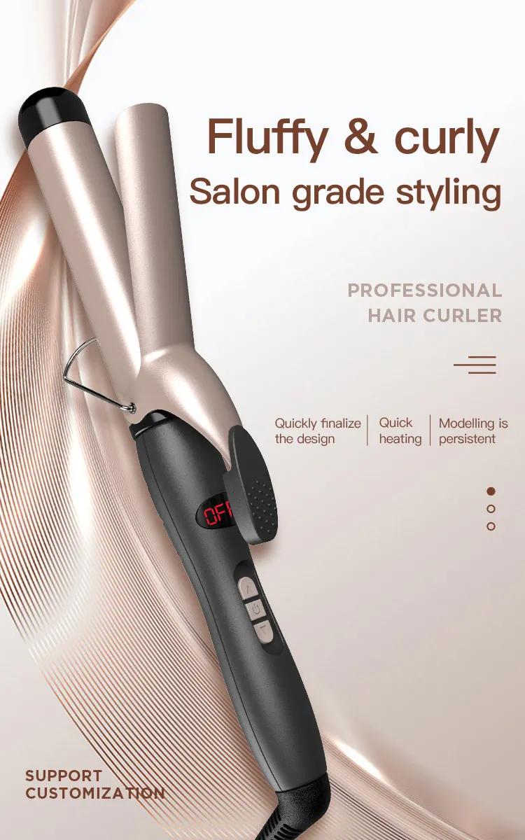LCD Digital Display Ceramic Curling Iron Large Bubble Bar Professional Titanium Dual Voltage Curling Iron