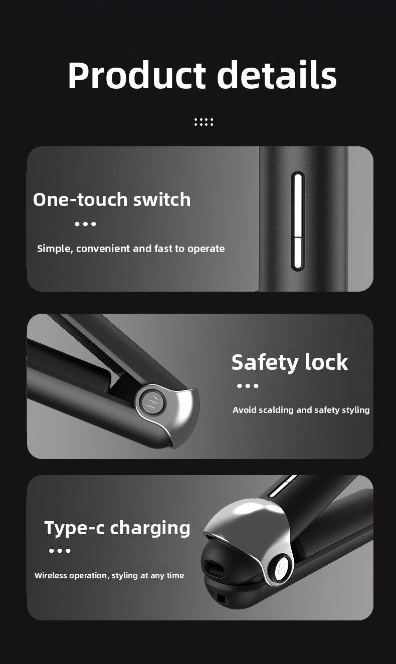 Rechargeable Wireless LED Display Hair Straightener Curling Iron Ceramic Coating Fast Heating Hotel Use Spanish Language Support