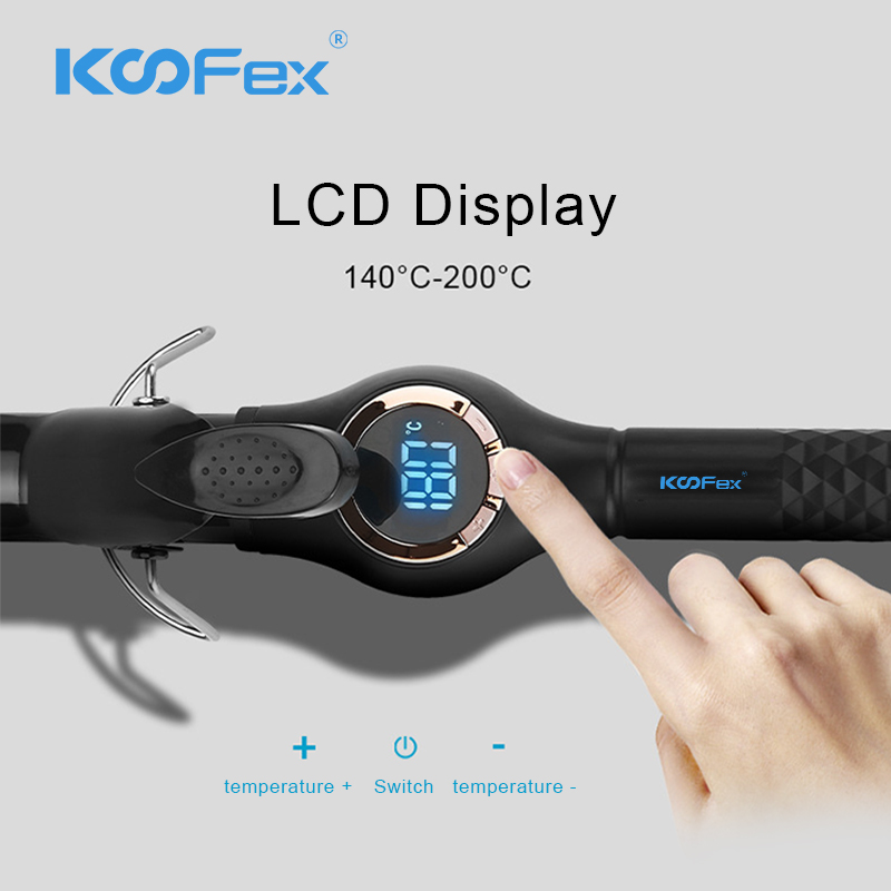 Professional LCD Display Electric Curling Iron Rapid Heating 450F Ceramic Tourmaline Coating Barrel Hair Curler//