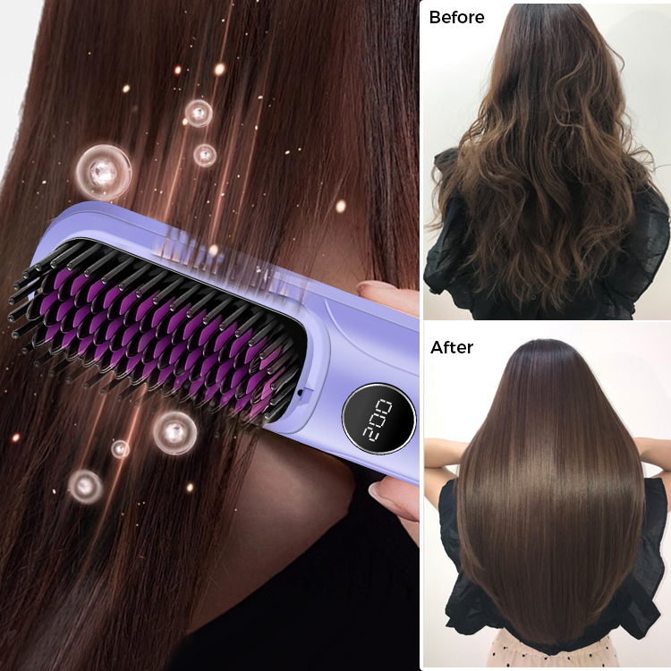 Wireless USB-Powered Ceramic-Tip Straightening &amp; Curling Brush with ABS Plastic Handle Portable Home Hair Styler