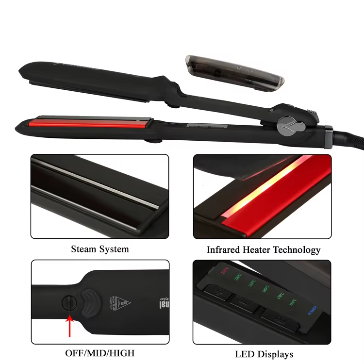 Five Plus Hot Sale Alisador De Cabelo a Vapor Steam Infrared Hair Straightener Flat Irons 2 in 1 Hair Straightening Curling Iron