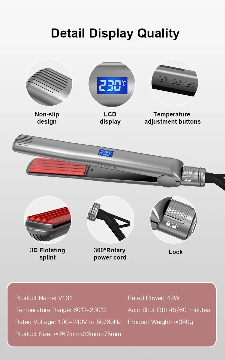 Ceramic Plate Straightening and Curling Iron, PTC Fast Heating Titanium Electric Dual Voltage Styling Device