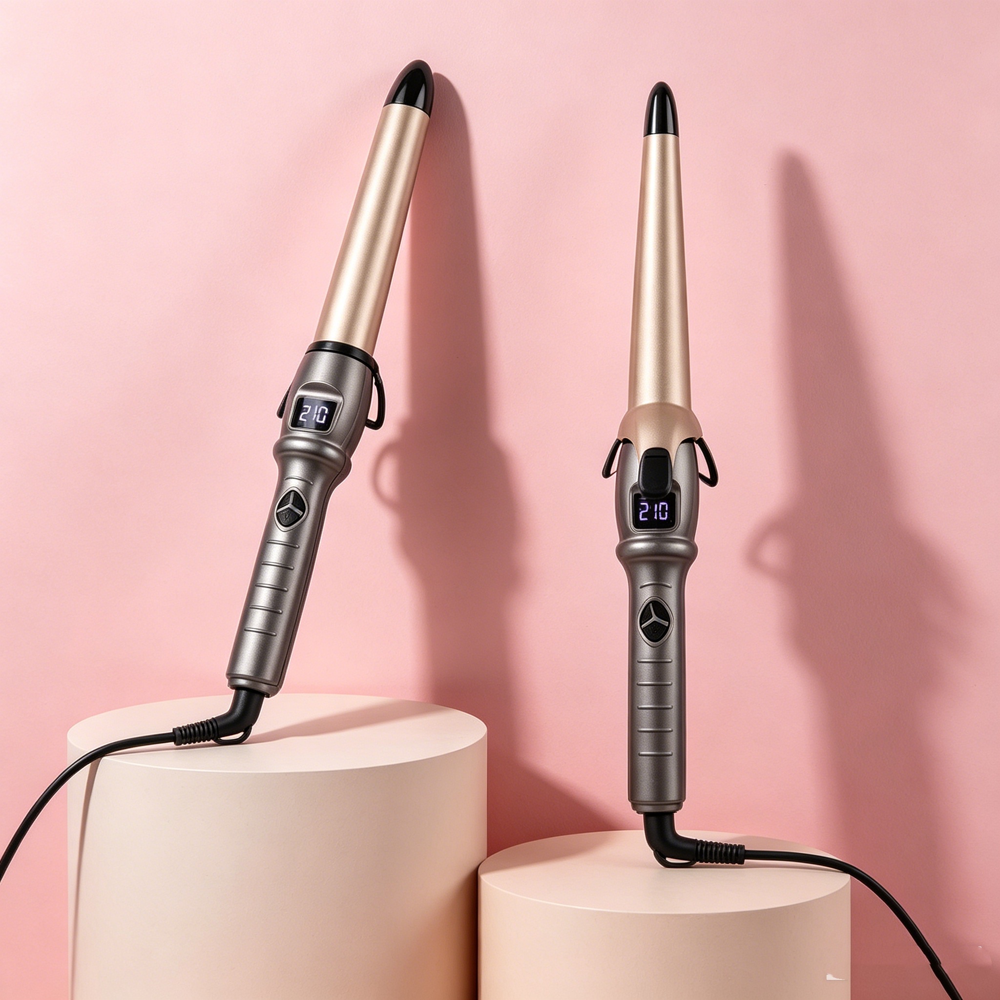 Electric Tourmaline Hair Curler Wand LCD Temperature Display PTC Heater-Battery-Powered Portable Curling Iron for Hair Styling