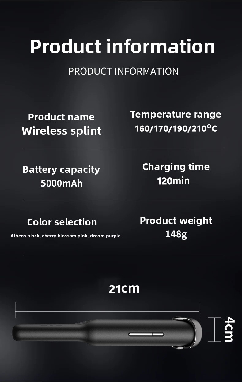 Rechargeable Wireless LED Display Hair Straightener Curling Iron Ceramic Coating Fast Heating Hotel Use Spanish Language Support