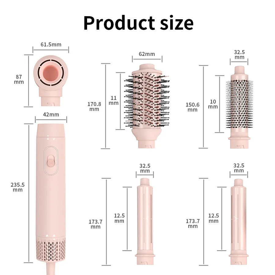 5 in 1 Interchangeable Hot Air Brush Automatic Hair Curler Straightener 2 in 1 Hair Styler 1000W Hair Dryer