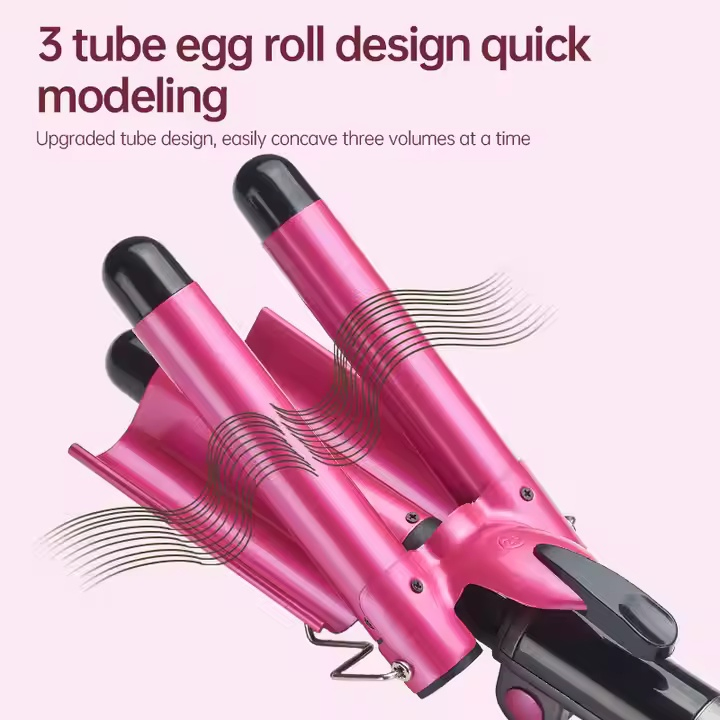 Home Use Three Barrel Ceramic Big Wave Curler Automatic LED Curling Iron with Triple Barrel Hair Waver Hair Curler