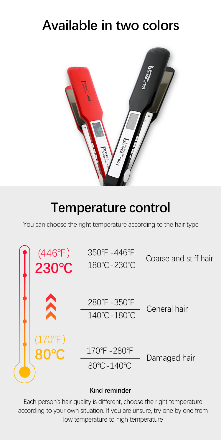 PROSEE US Hair Straightener LED Display Hair Curling Tools Barber Shop Titanium 110-240V 2.5m Line Professional Hair Curler