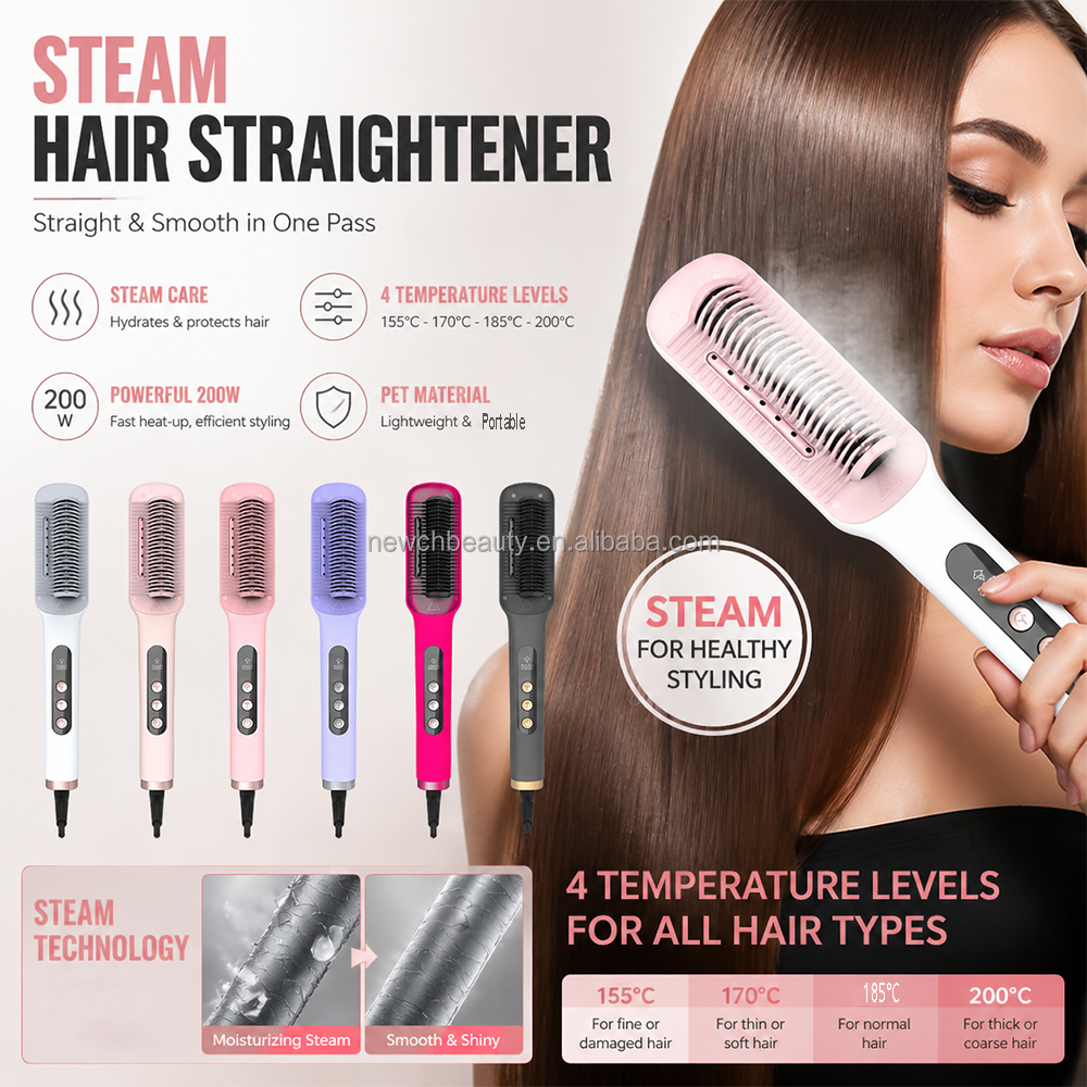 Electric Steam Hair Straightener Brush Curling Iron Comb 21ML Water Tank Curler Ionic Salon Barber Household Hair Styling Tool