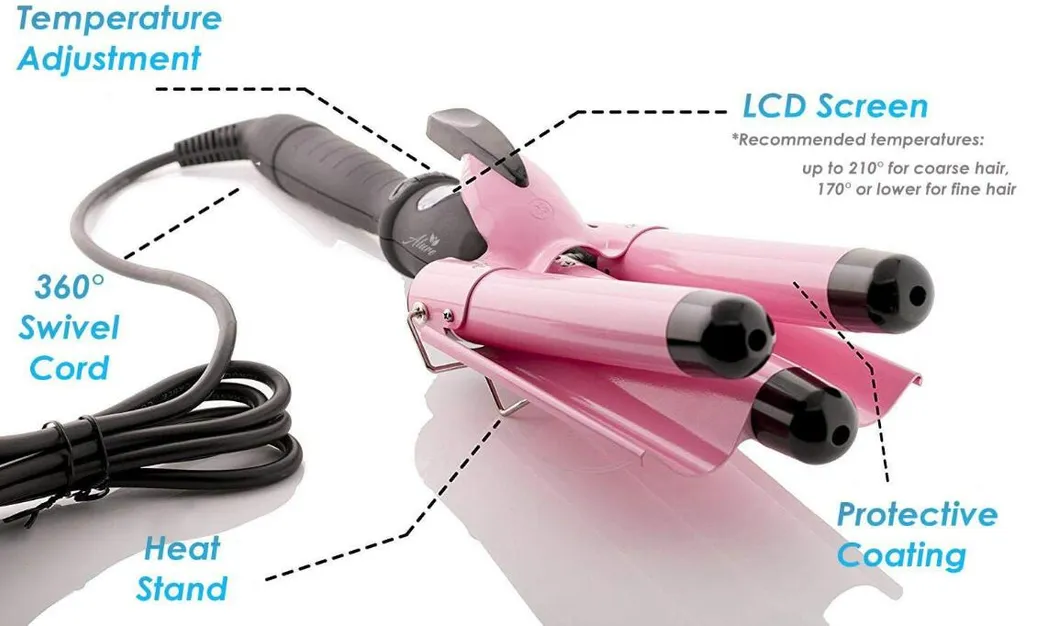 Beach Waver Curling Iron Ceramic Tourmaline 3 Barrel Hair Waver