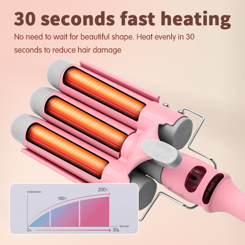 Electric Curling Iron Egg Roll Stick Dry Hair 3-in-1 Tourmaline Ceramic 3-Temperature Settings Flat Iron Three-Tube Hair Curler