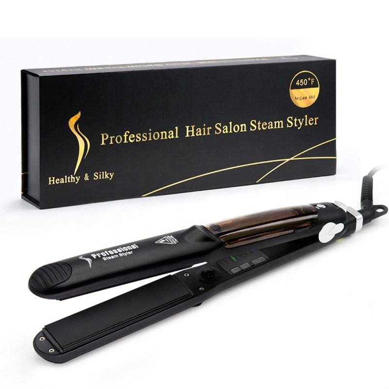 Professional Ceramic Steam Hair Straightener Multifunctional Curling Iron Fast Heating Hair Flat Iron Vapor Barber Tools Black