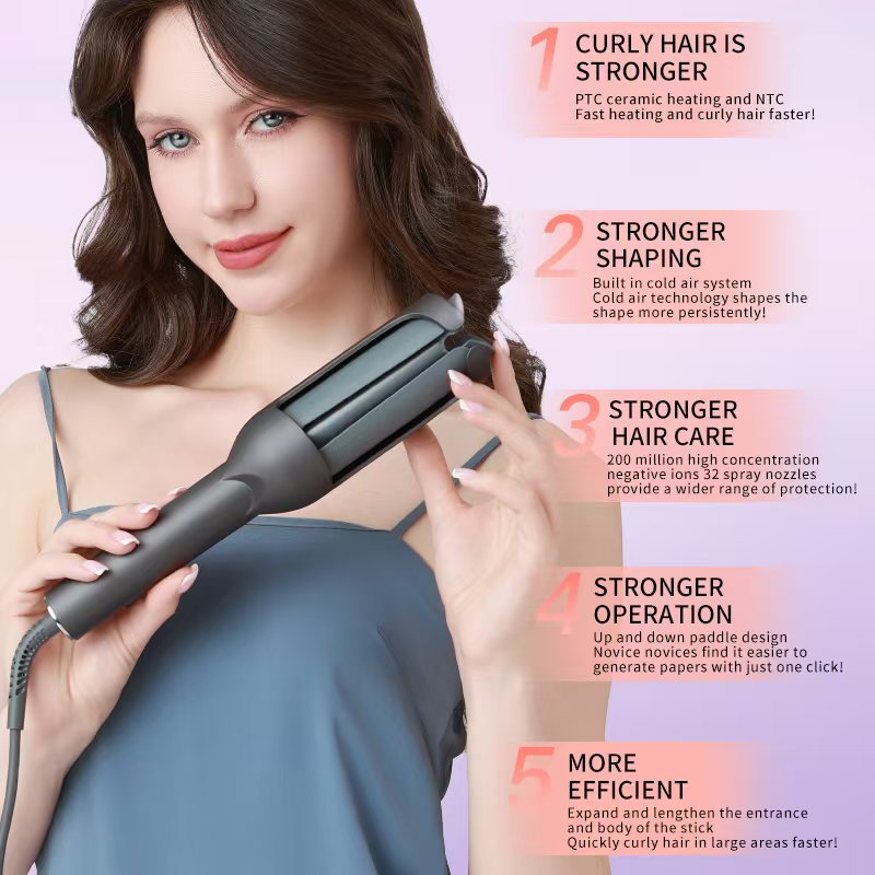 Electric Automatic Ceramic 32mm Hair Curling Iron Lazy Rotation LED LCD Display PTC Heater 127-410 Temperature Control 45W