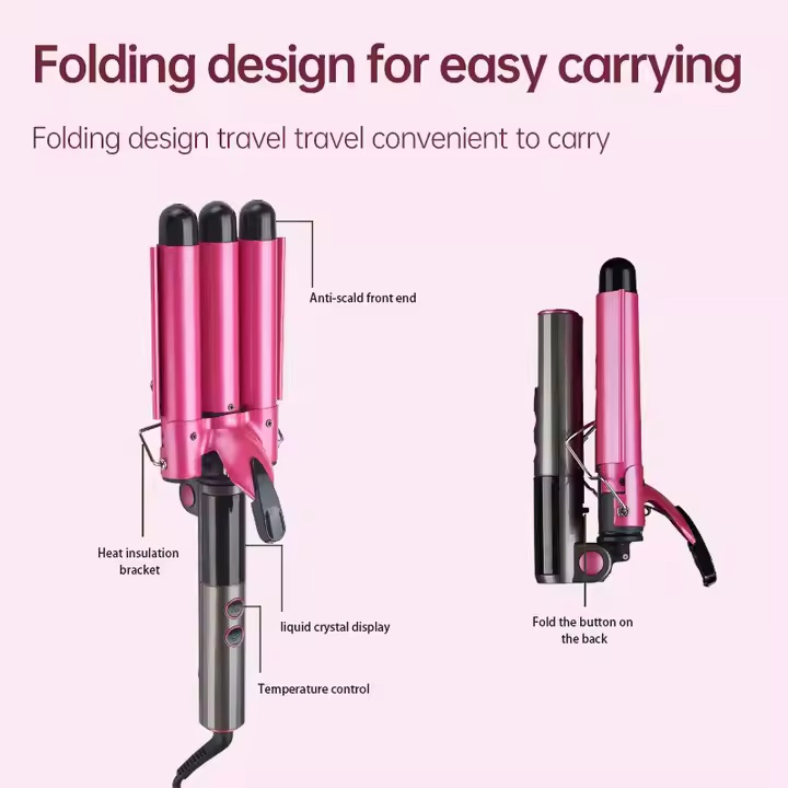 Home Use Three Barrel Ceramic Big Wave Curler Automatic LED Curling Iron with Triple Barrel Hair Waver Hair Curler