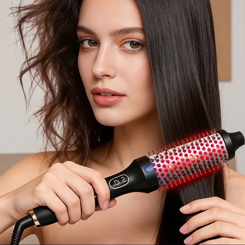 Professional Portable Electric Hair Brush Comb LED Temperature Display &amp; PTC Heater Thermal Brushes for Home Use Curling Irons