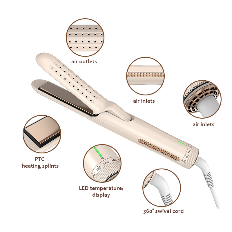 2-in-1 Ceramic Titanium Cooling Airflow Shaping Straight Hair and Curling Iron for Long-Lasting Styling