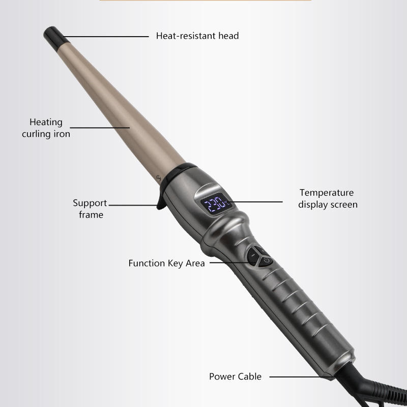 Electric Tourmaline Hair Curler Wand LCD Temperature Display PTC Heater-Battery-Powered Portable Curling Iron for Hair Styling