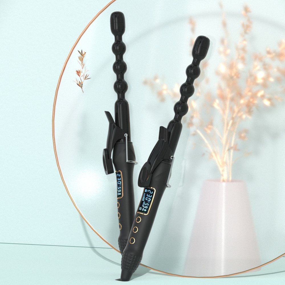1 Inch Ceramic Bubble Hair Curler LCD Display Electric Iron Curling Wand with PTC Heater for Household or Hotel Use