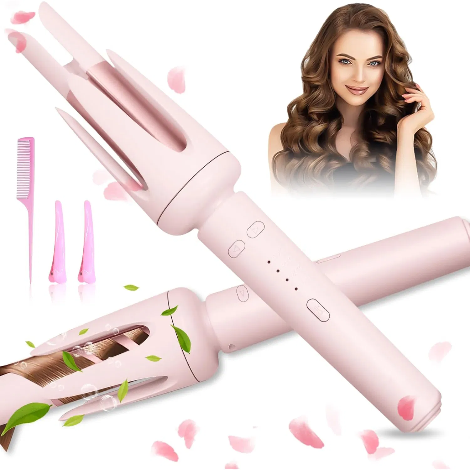 Automatic Pink Anti-Scald Anti-Tangle Rotating Hair Curler Detail