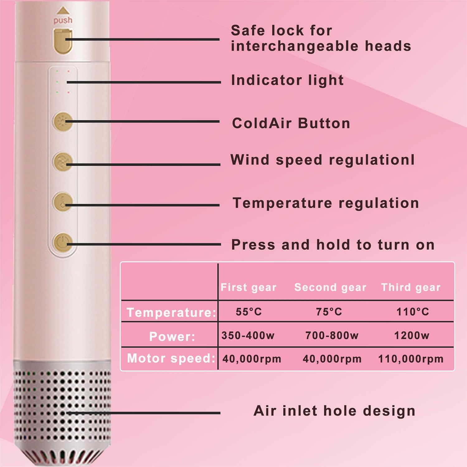 Automatic Auto Wrap Curling Wand 6 in 1 Hair Styler Detachable Negative Ion High Speed Blow Dryer Hot Air Brush