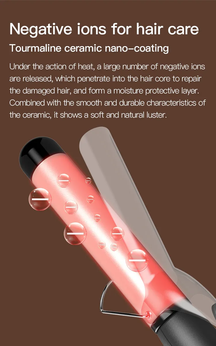 LCD Digital Display Ceramic Curling Iron Large Bubble Bar Professional Titanium Dual Voltage Curling Iron
