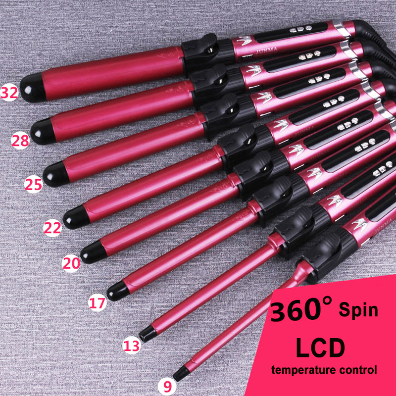 Professional Ceramic Tourmaline Curling Iron 9-32MM Custom Barrel Hair Curler Iron for Long &amp; Short Hair LCD Temperature Display