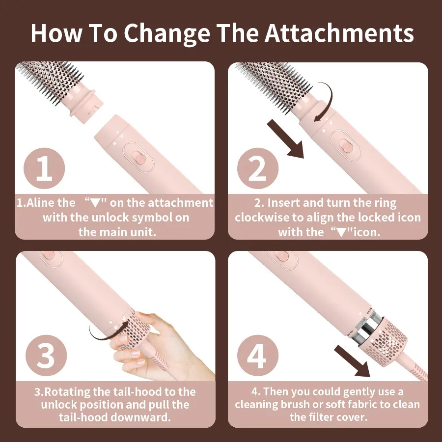 5 in 1 Interchangeable Hot Air Brush Automatic Hair Curler Straightener 2 in 1 Hair Styler 1000W Hair Dryer