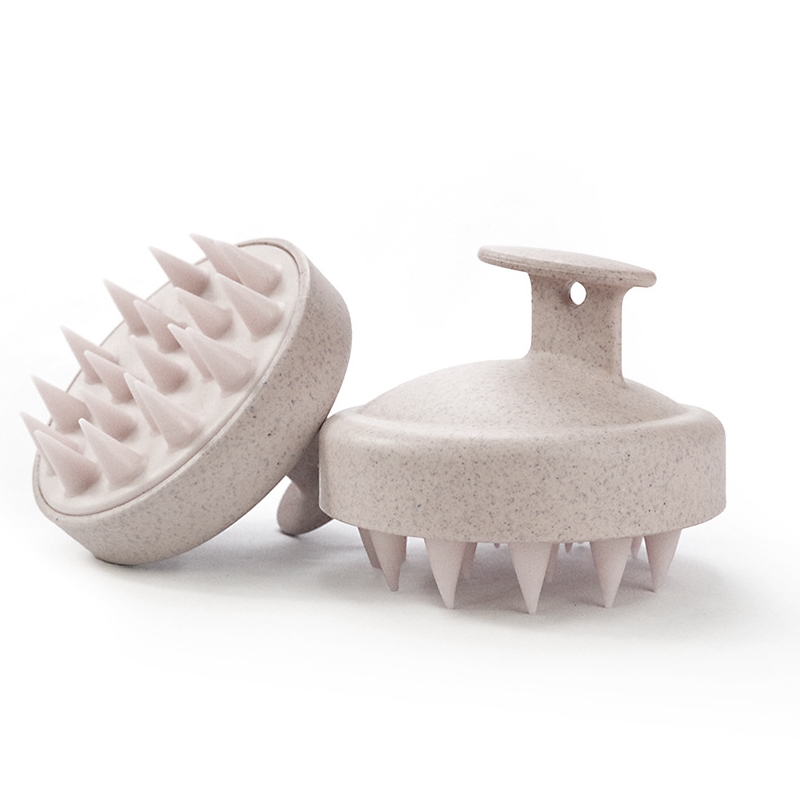 Custom Soft Silicone Scalp Massager Biodegradable Wheat Straw Scalp Shampoo Brush Portable Scalp Massager Brush